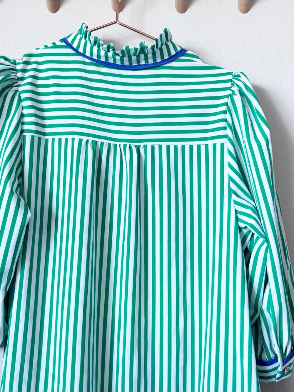 Mary Square Naomi Green and White Striped Ruffle-Hem Puff Sleeve Casual Dress - Picture 9 of 10